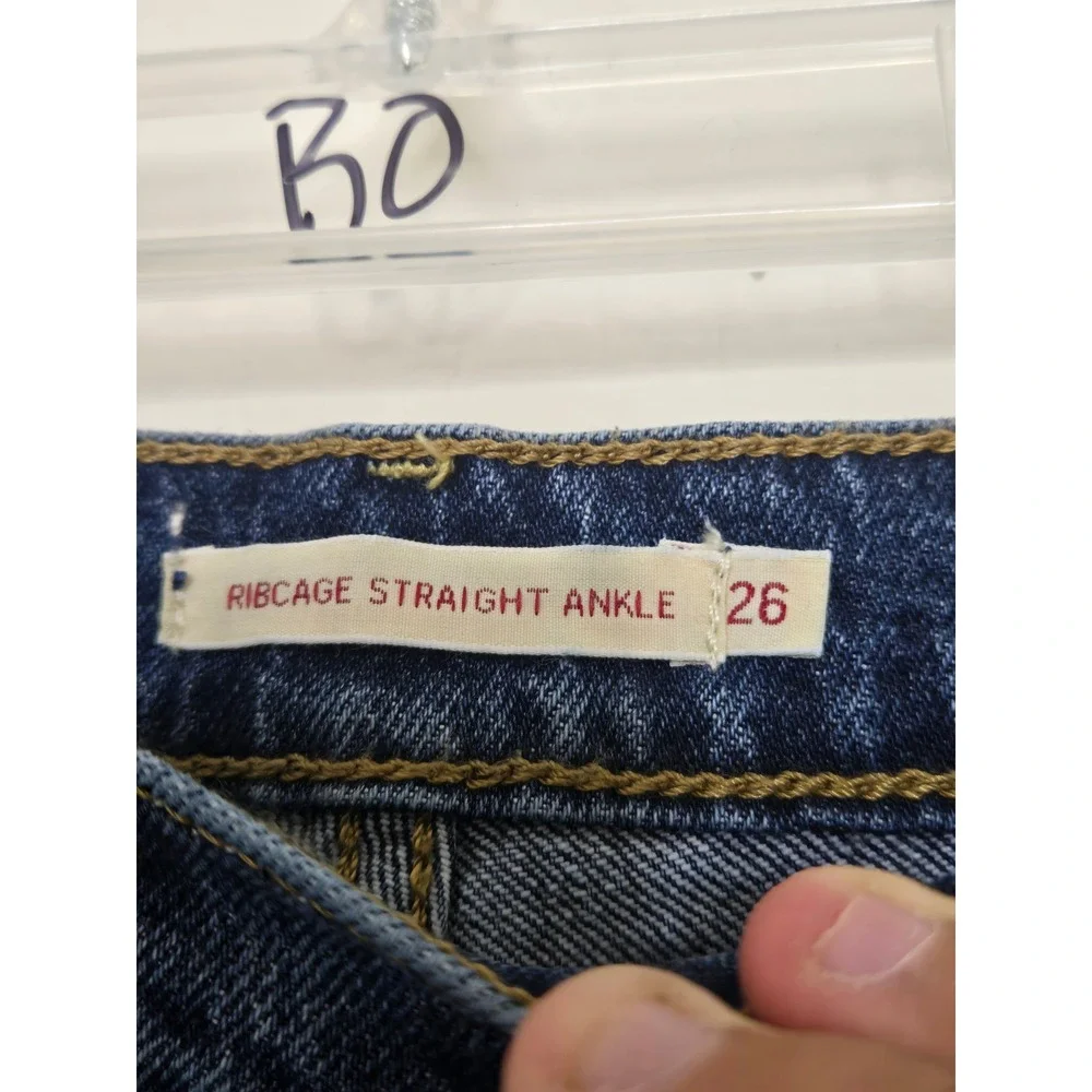 Levis Ribcage Straight Ankle Jeans Blue Denim High Rise Button Fly Mens 26
